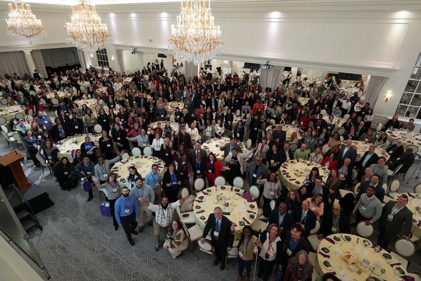 View from above of crowded ballroom