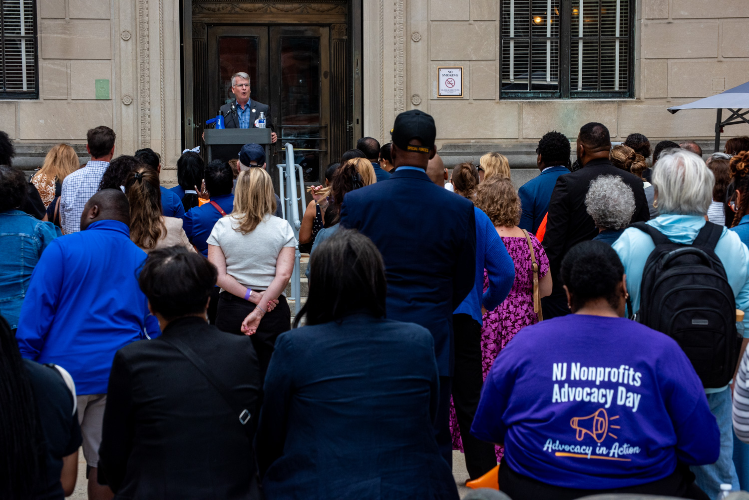 Assemblyman Dave Bailey addresses the crowd June 22 in front of the State House Annex in Trenton